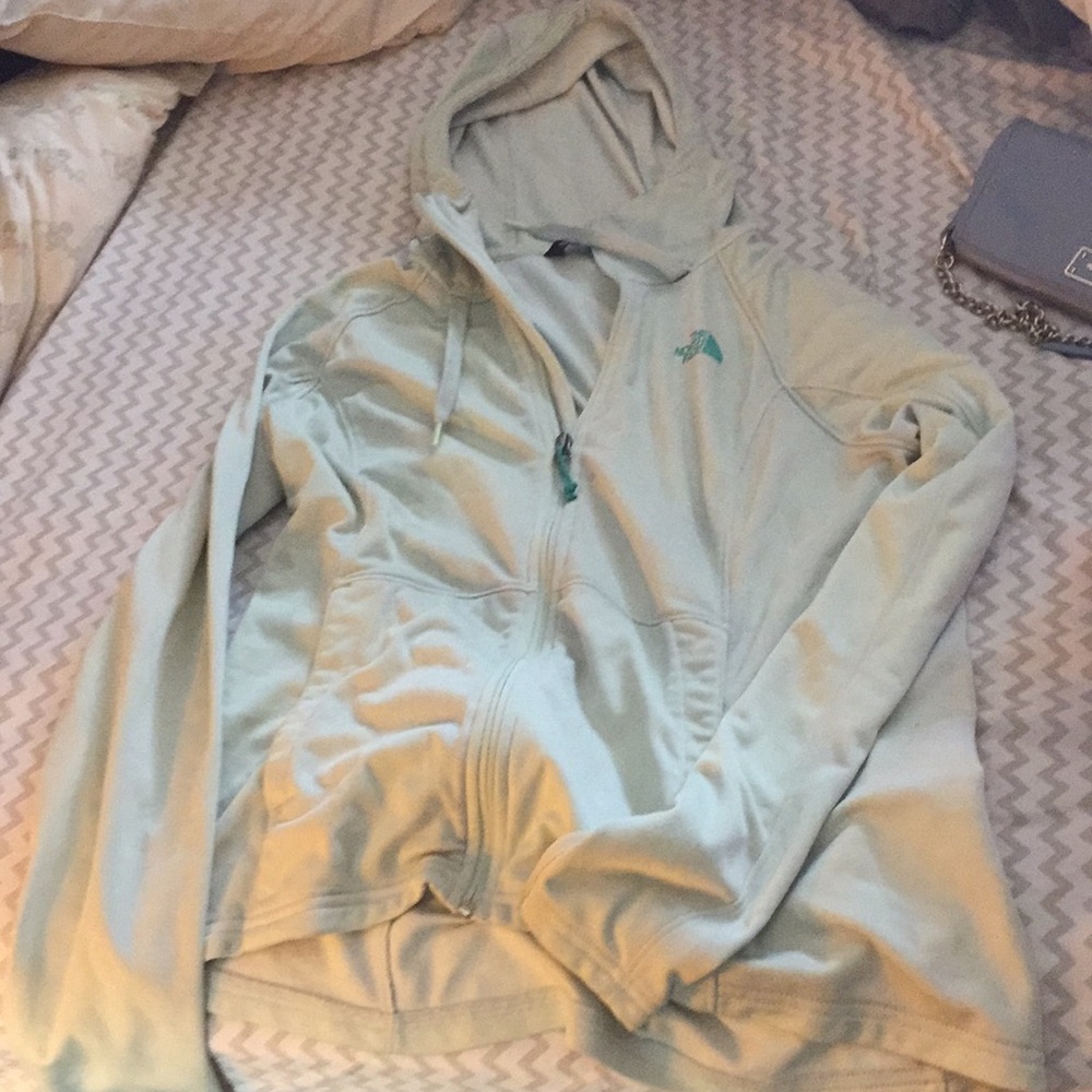 Zip up mint north face hoodie
